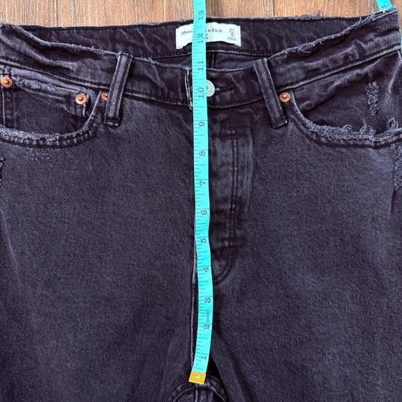 Abercrombie & Fitch The Dad High Rise Straight Leg Jeans Black Torn Ripped Knee - Picture 5 of 12